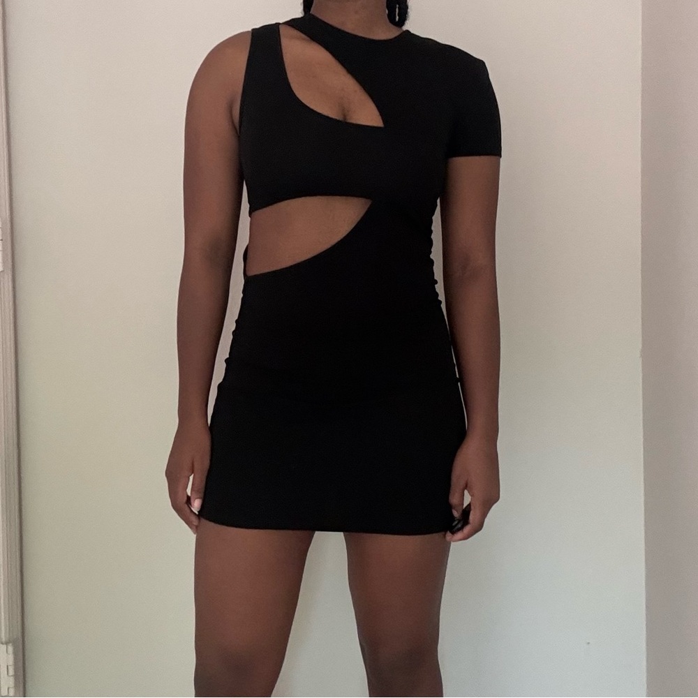 edikted black asymmetrical cut-out bodycon dress